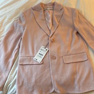 Zara pink linen straight cut blazer xs